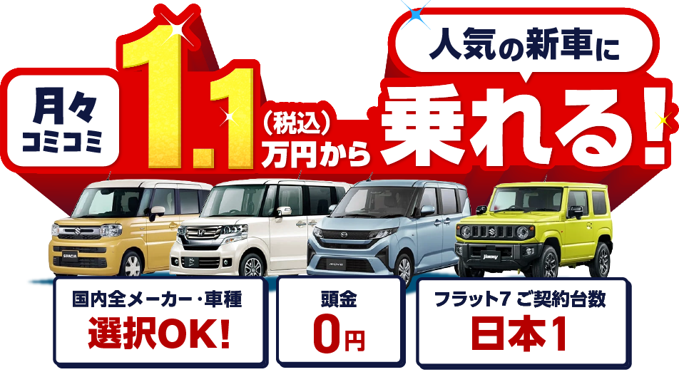 東日産のフラット7なら人気の新車に月々コミコミ1.1万円から乗れる！
