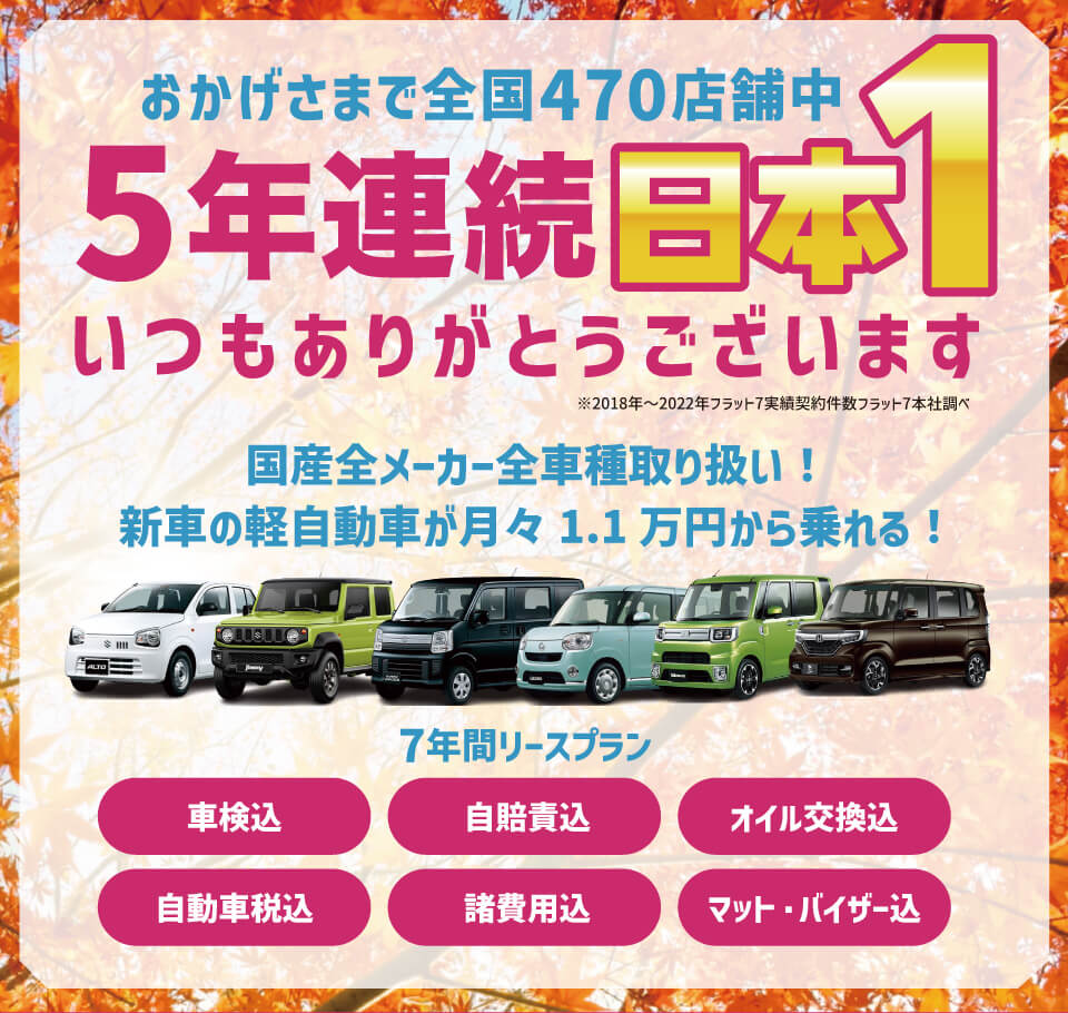 みなさまの支えがあっておかげさまで5年連続契約台数No.1 いつも誠にありがとうございます ※フラット7調べ