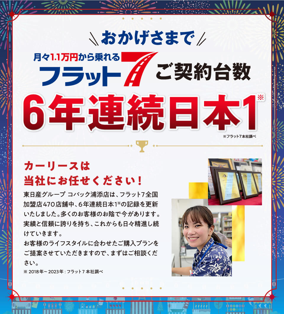 おかげさまで当店がフラット7ご契約台数日本一の会社です！！