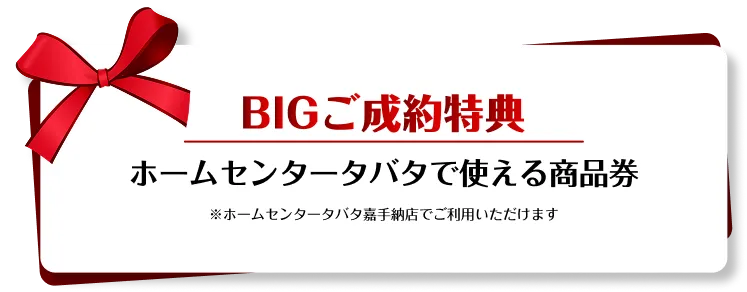 BIGご成約特典：ホームセンタータバタで使える商品券（※ホームセンタータバタ嘉手納店でご利用いただけます）